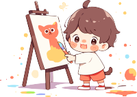 可爱儿童画画手绘插画PNG