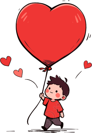 创意设计可爱男孩手持红心气球素材
