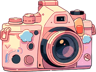 粉色相机旅行装备插图素材