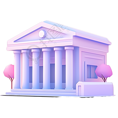 粉紫色渐变的银行建筑插图