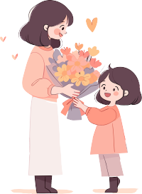 孩子送花给老师的扁平插画