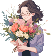 手绘插画美丽花束和女老师PNG素材