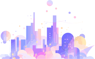 星光闪闪的紫色城市剪影插画设计素材