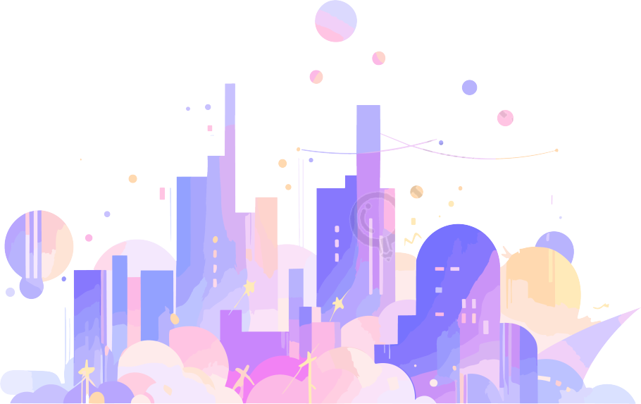 星光闪闪的紫色城市剪影插画设计素材