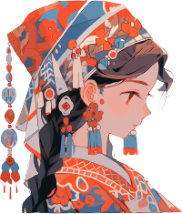 传统女子穿戴传统珠宝的当代中国艺术作品