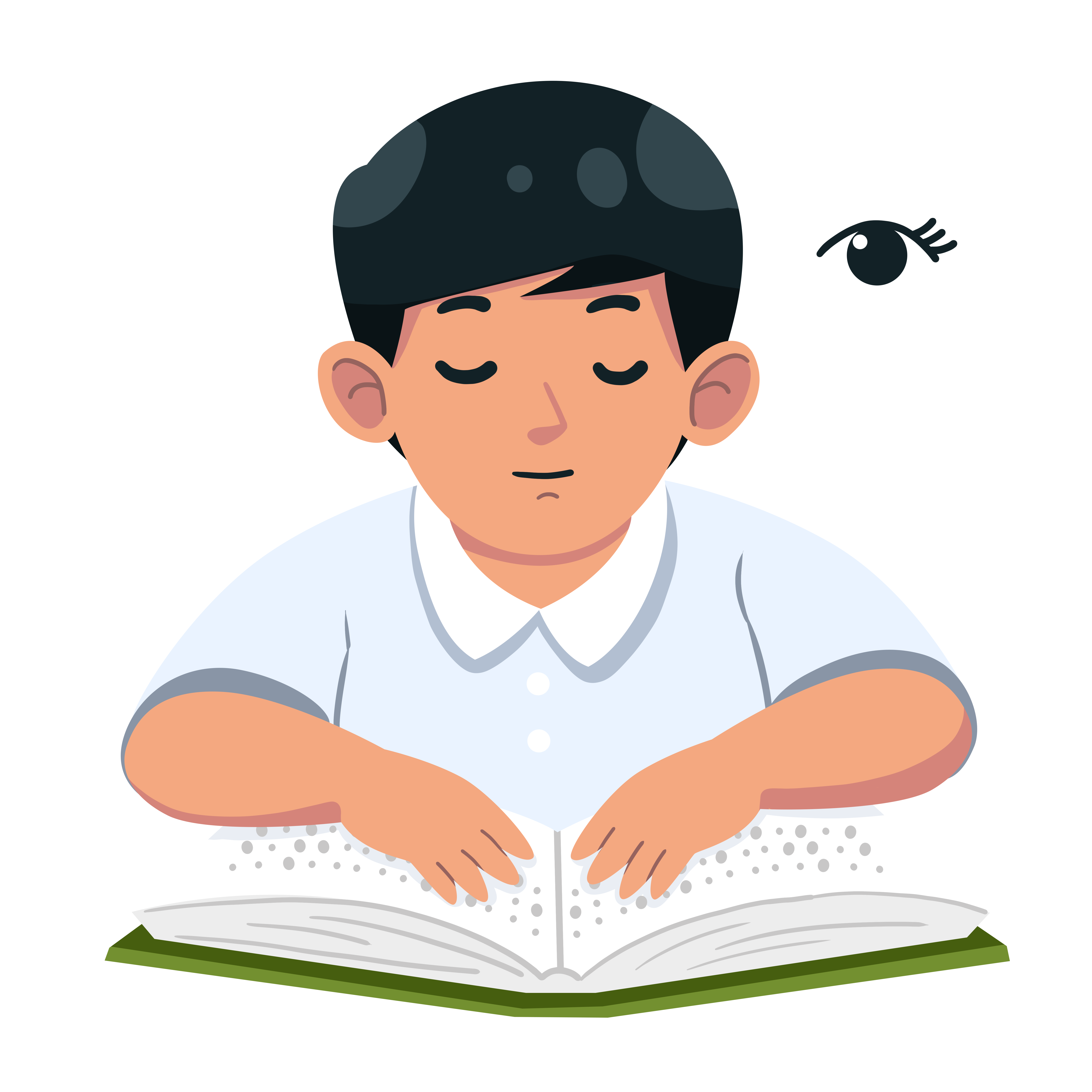 国际盲人节手摸盲文的盲人插画素材