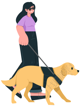 手牵着导盲犬的女性盲人商用插图