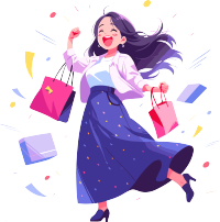 女性购物后的快乐2D图形插画