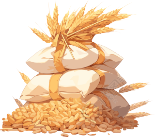 中国风暗黄色和浅白色的大米小麦装饰袋元素