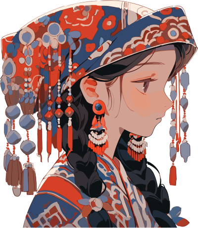 传统女子传统珠宝的当代中国艺术风格元素