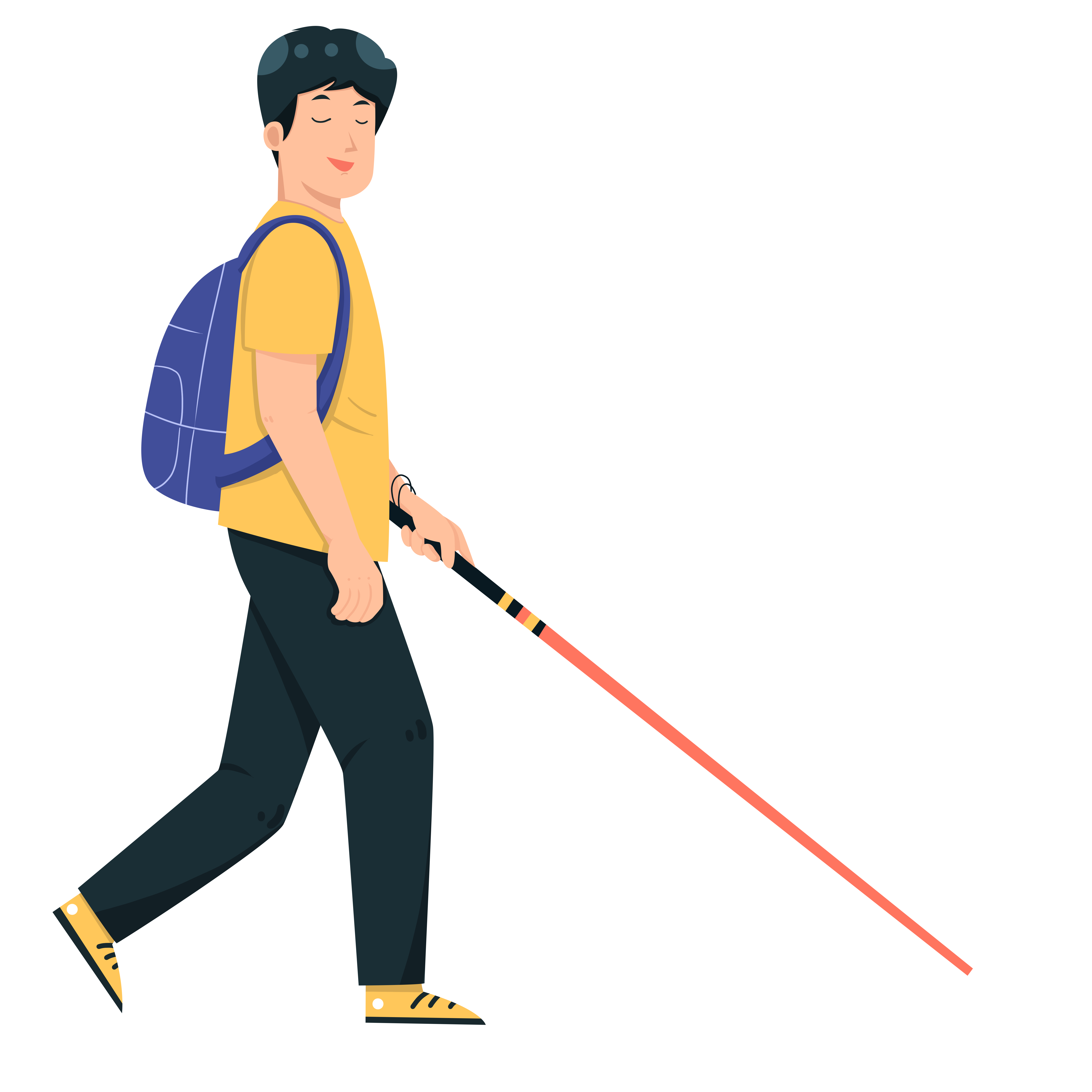 手绘走路的盲人透明背景素材