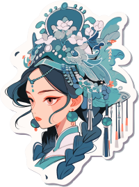 蓝色女孩装饰头饰的插画设计素材
