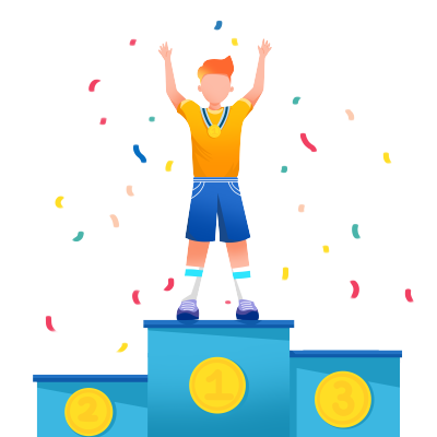站在领奖台上的男生亚运会彩带PNG素材