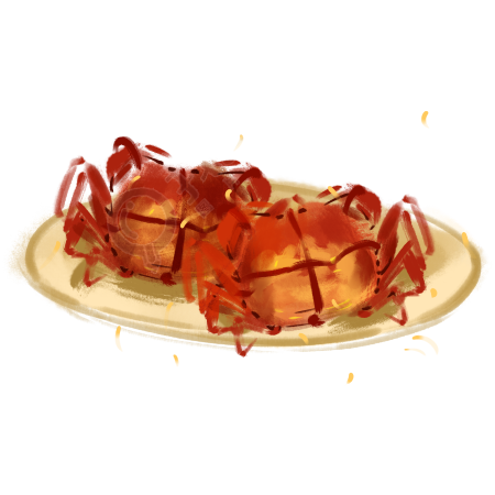 手绘美味的螃蟹你好十月插画