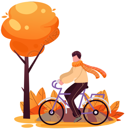 秋天骑自行车游玩的男生透明背景素材