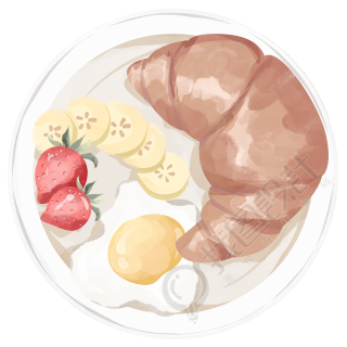 营养美味的早餐牛角包煎蛋手绘插画