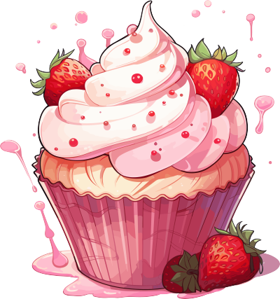 杯子蛋糕草莓粉色贴纸商业插图
