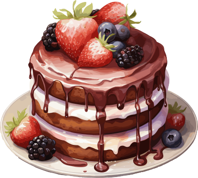手绘三层美味的巧克力蛋糕插图