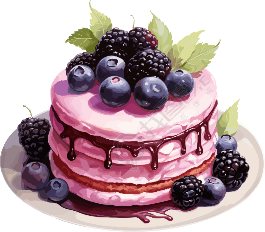 黑莓水彩艺术蛋糕PNG素材