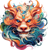 独特彩虹风格中国龙头插画