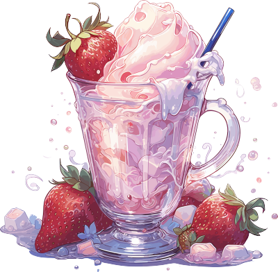 粉红色草莓奶昔插画元素