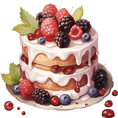 精准绘画风格的树莓蛋糕插画