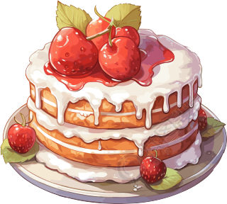 可商用草莓蛋糕插画PNG高清素材