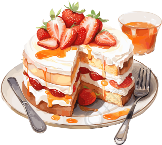 高清透明背景草莓蛋糕插画