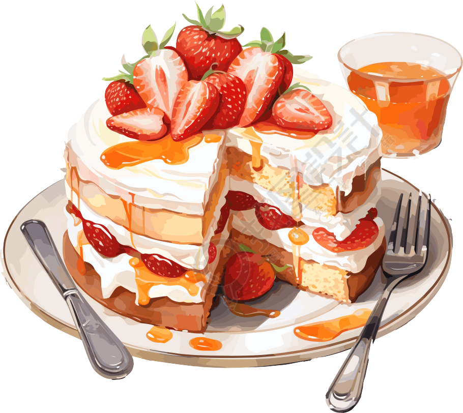 高清透明背景草莓蛋糕插画