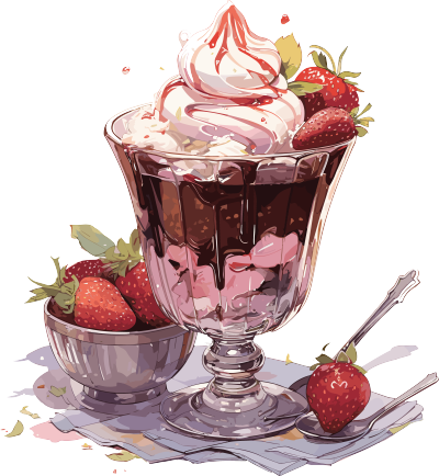 透明背景巧克力草莓冰淇淋商用插画