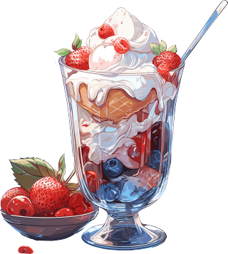 夜幻红白冰淇淋玻璃杯创意插画素材