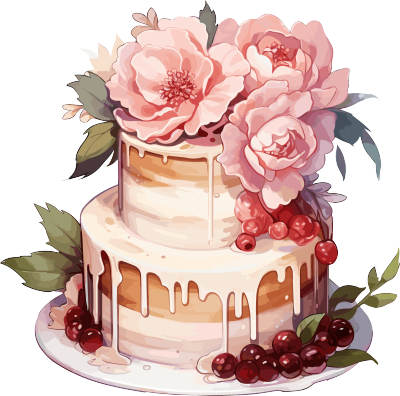 创意蛋糕摆满花卉PNG插画
