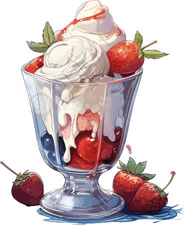 清凉夏日漫画风格草莓冰淇淋插图