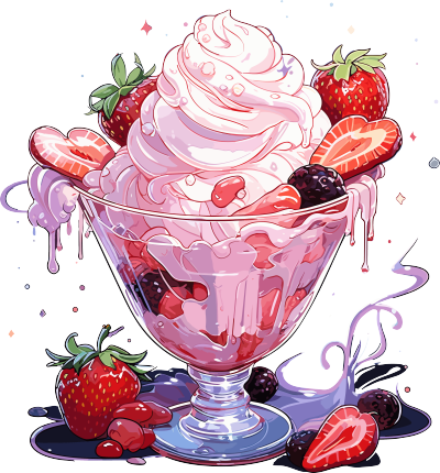 透明背景草莓奶昔冰激凌插画设计