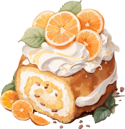 水彩风软乎乎的橘子蛋糕图案插画