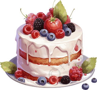草莓水果蛋糕插画透明背景素材