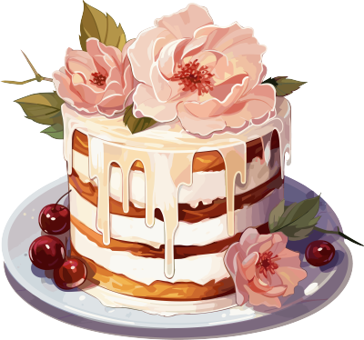 花卉水彩蛋糕贴纸设计插画