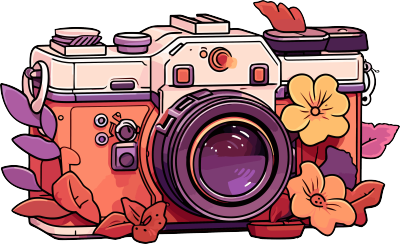 可商用紫色和橙色风格的卡通相机插图