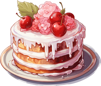樱桃蛋糕透明背景插画设计