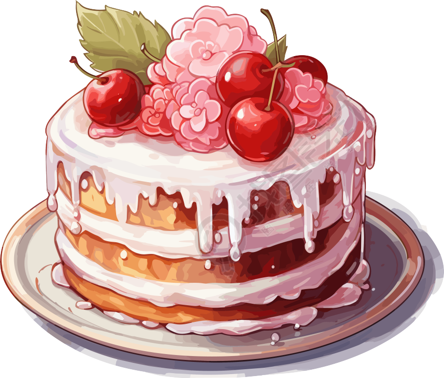 樱桃蛋糕透明背景插画设计