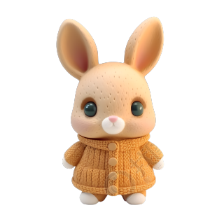 呆萌小兔子3D轻粘土动物素材