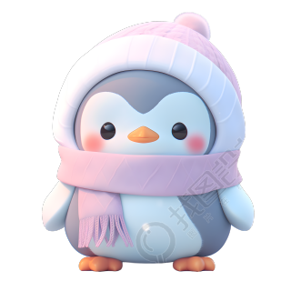 戴帽子的小企鹅超可爱3D黏土素材