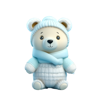 带帽子的北极熊3D光泥插画设计元素