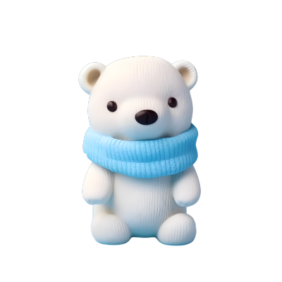 白色北极熊蓝色围脖3D光泥素材