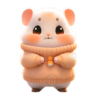 可商用3D光泽黏土动物小仓鼠插画