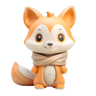 超可爱的3D动物宝宝狐狸雕塑插画