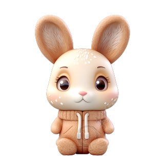 明亮眼睛的小兔子3D粘土PNG插画