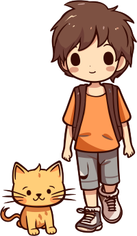 商业设计男孩和小黄猫插画素材