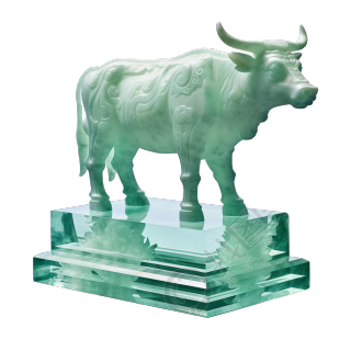 精细工艺玉质雕刻牛PNG创意设计元素