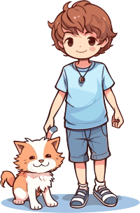 可爱卡通男孩和猫咪创意插画设计